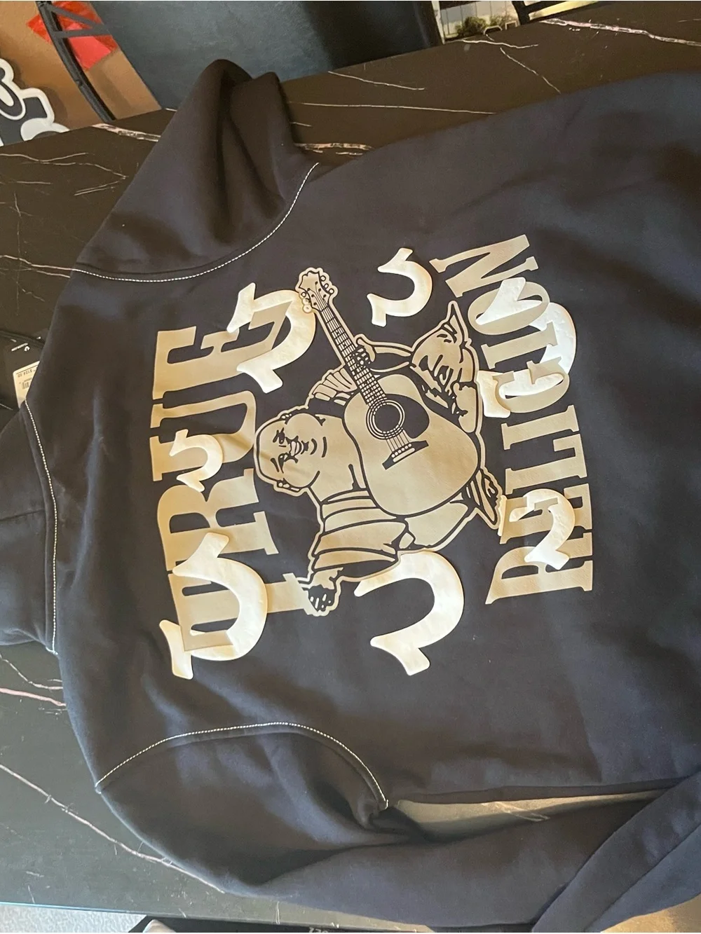 True Religion Black Full-Zip Hoodie with White Logo